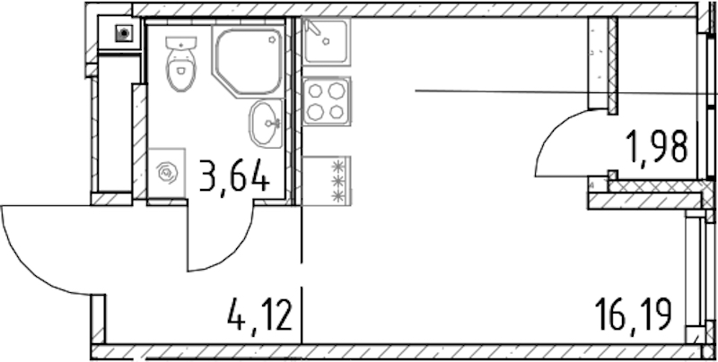 Квартира студия 23.95 м², 11/23 эт., ЖК «Город Первых»